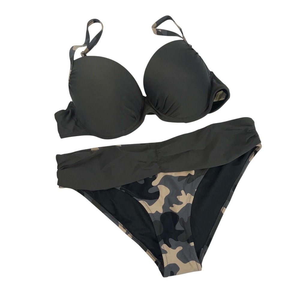 NWOT Olive Green Camo Underwire Bikini Set High Waisted Swimsuit Large
